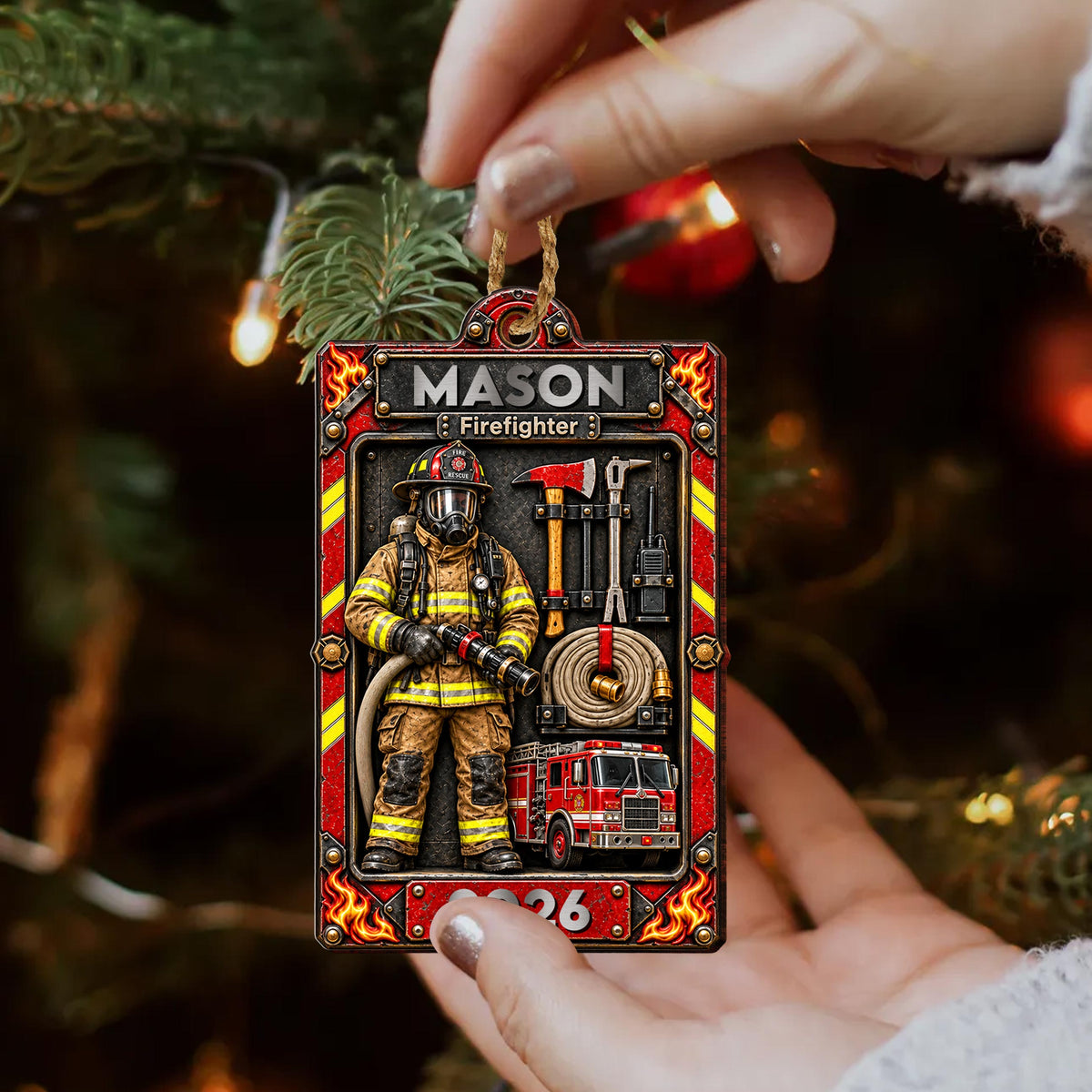 Personalized Firefighter Wooden Ornament – Custom Name Fire Department Christmas Tree Decor, 2026 Holiday Keepsake Gift for Firefighter - FIF003_WDO
