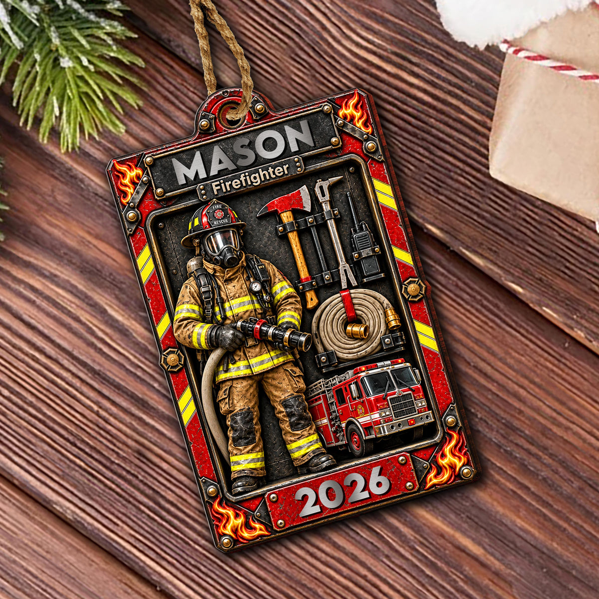 Personalized Firefighter Wooden Ornament – Custom Name Fire Department Christmas Tree Decor, 2026 Holiday Keepsake Gift for Firefighter - FIF003_WDO