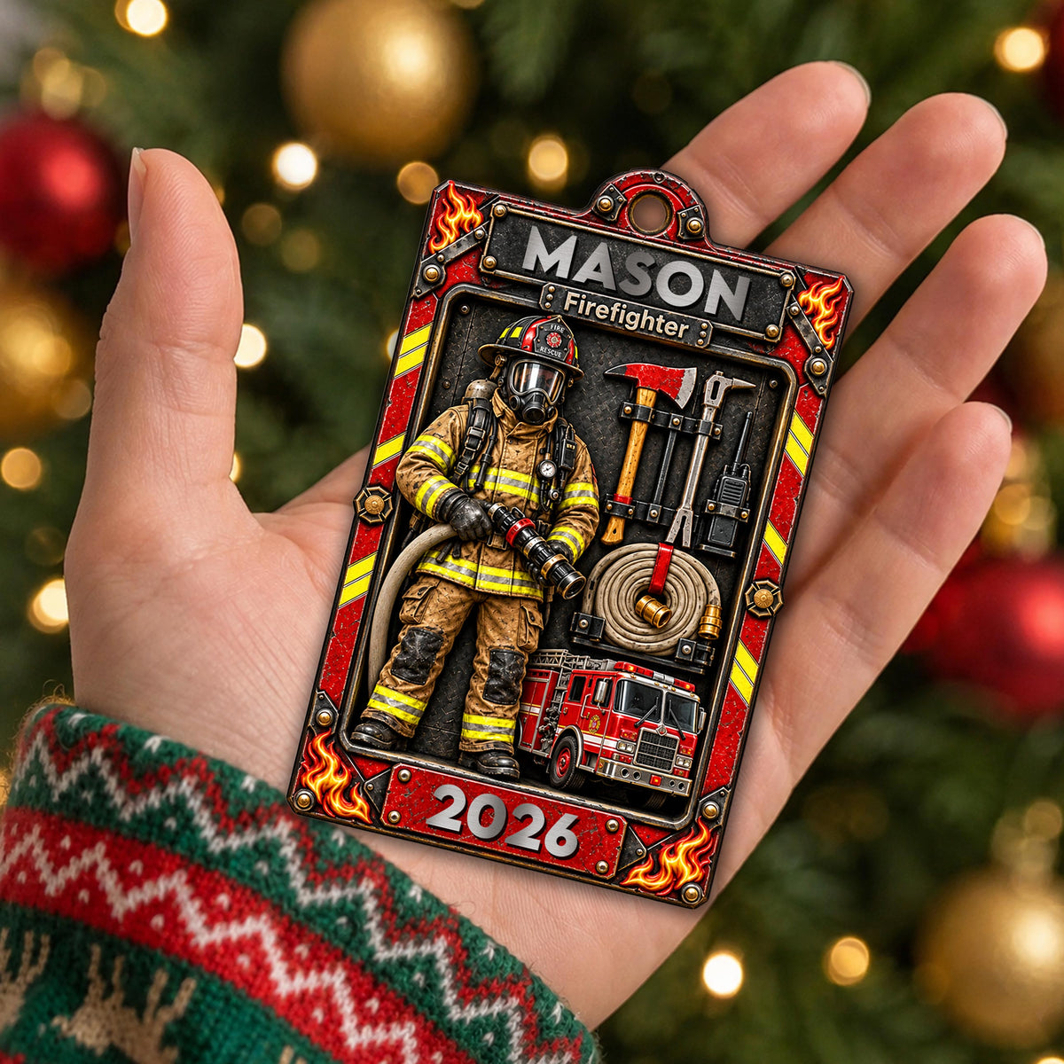 Personalized Firefighter Wooden Ornament – Custom Name Fire Department Christmas Tree Decor, 2026 Holiday Keepsake Gift for Firefighter - FIF003_WDO