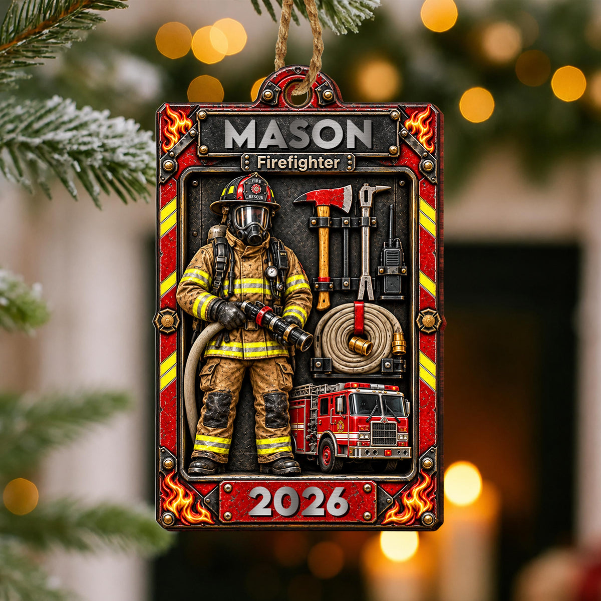 Personalized Firefighter Wooden Ornament – Custom Name Fire Department Christmas Tree Decor, 2026 Holiday Keepsake Gift for Firefighter - FIF003_WDO