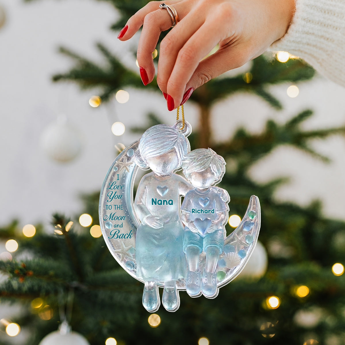 I Love You to the Moon and Back Sea Glass Grandma & Grandson Moon – Personalized Acrylic Ornament, Christmas Gift – GRK001_ACO
