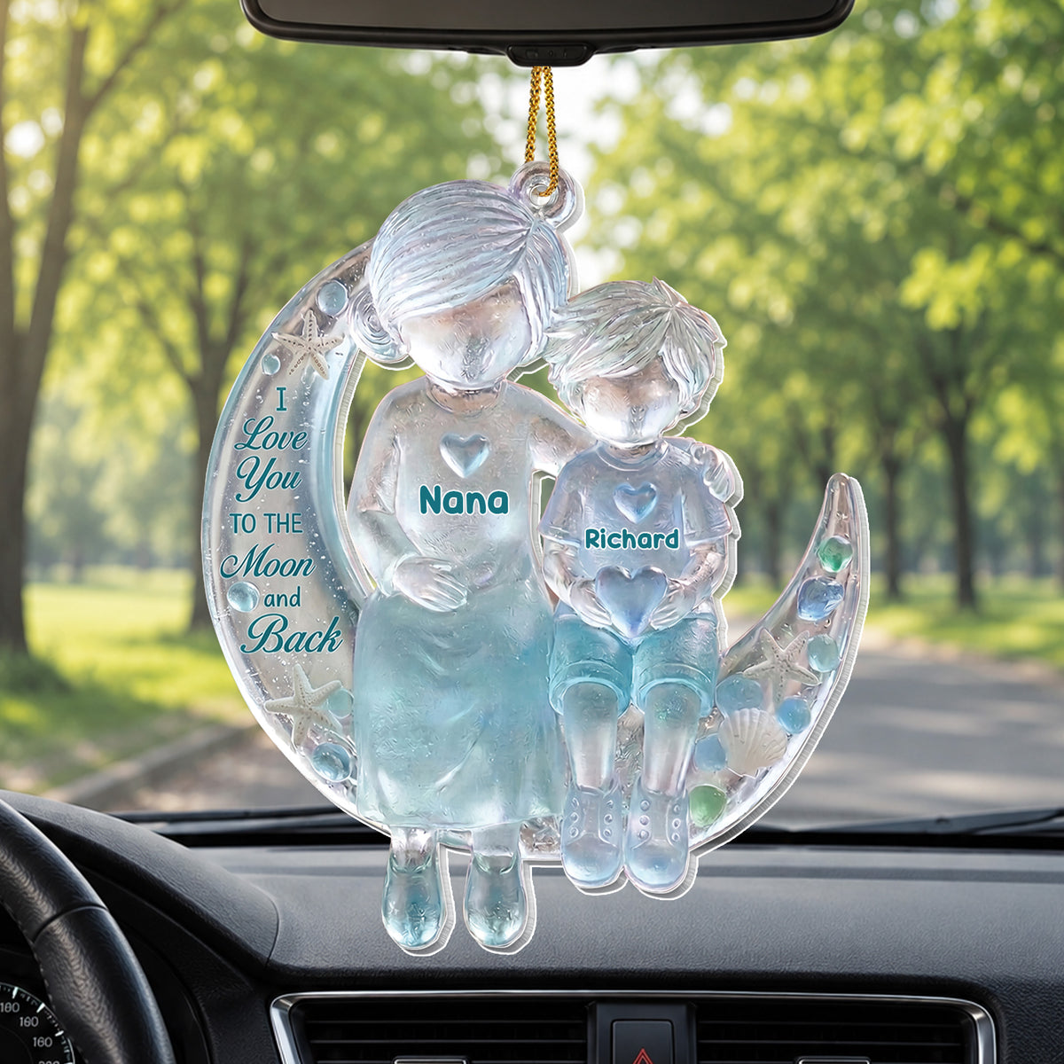 I Love You to the Moon and Back Sea Glass Grandma & Grandson Moon – Personalized Acrylic Ornament, Christmas Gift – GRK001_ACO