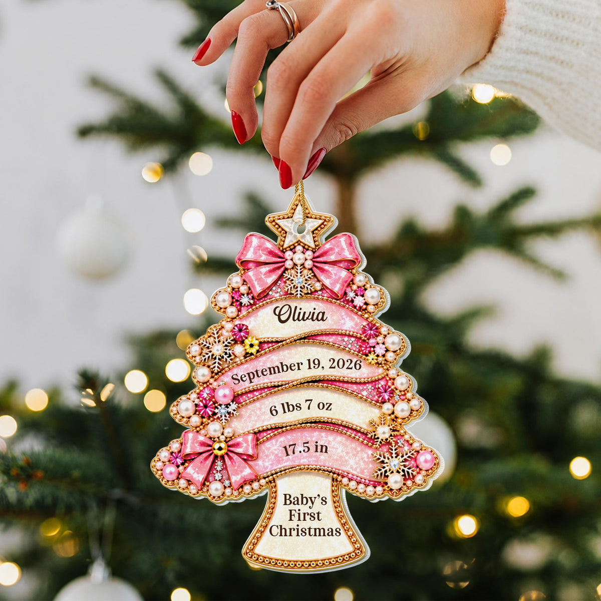 Personalized Baby's First Christmas Acrylic Ornament – Custom Name, Birth Date, Weight & Length Tree Keepsake, Blue Holiday Gift - GRK004_ACO