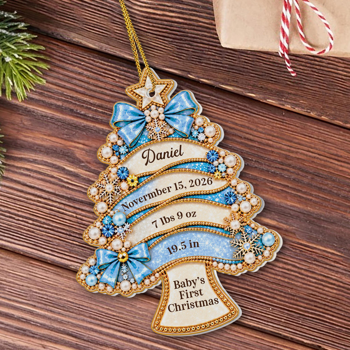 Personalized Baby's First Christmas Acrylic Ornament – Custom Name, Birth Date, Weight & Length Tree Keepsake, Blue Holiday Gift - GRK004_ACO