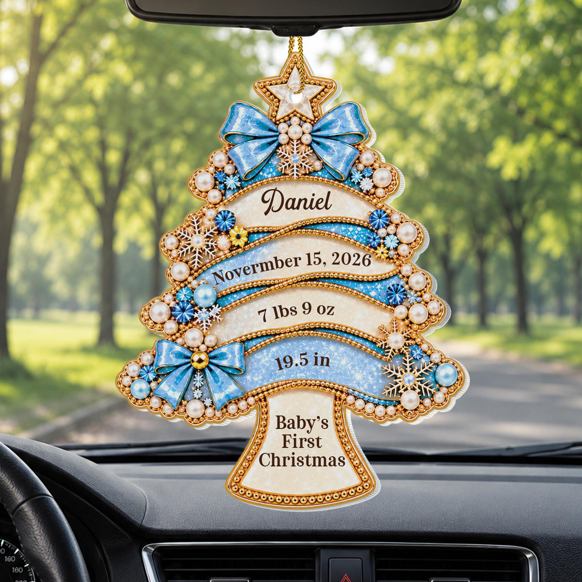Personalized Baby's First Christmas Acrylic Ornament – Custom Name, Birth Date, Weight & Length Tree Keepsake, Blue Holiday Gift - GRK004_ACO