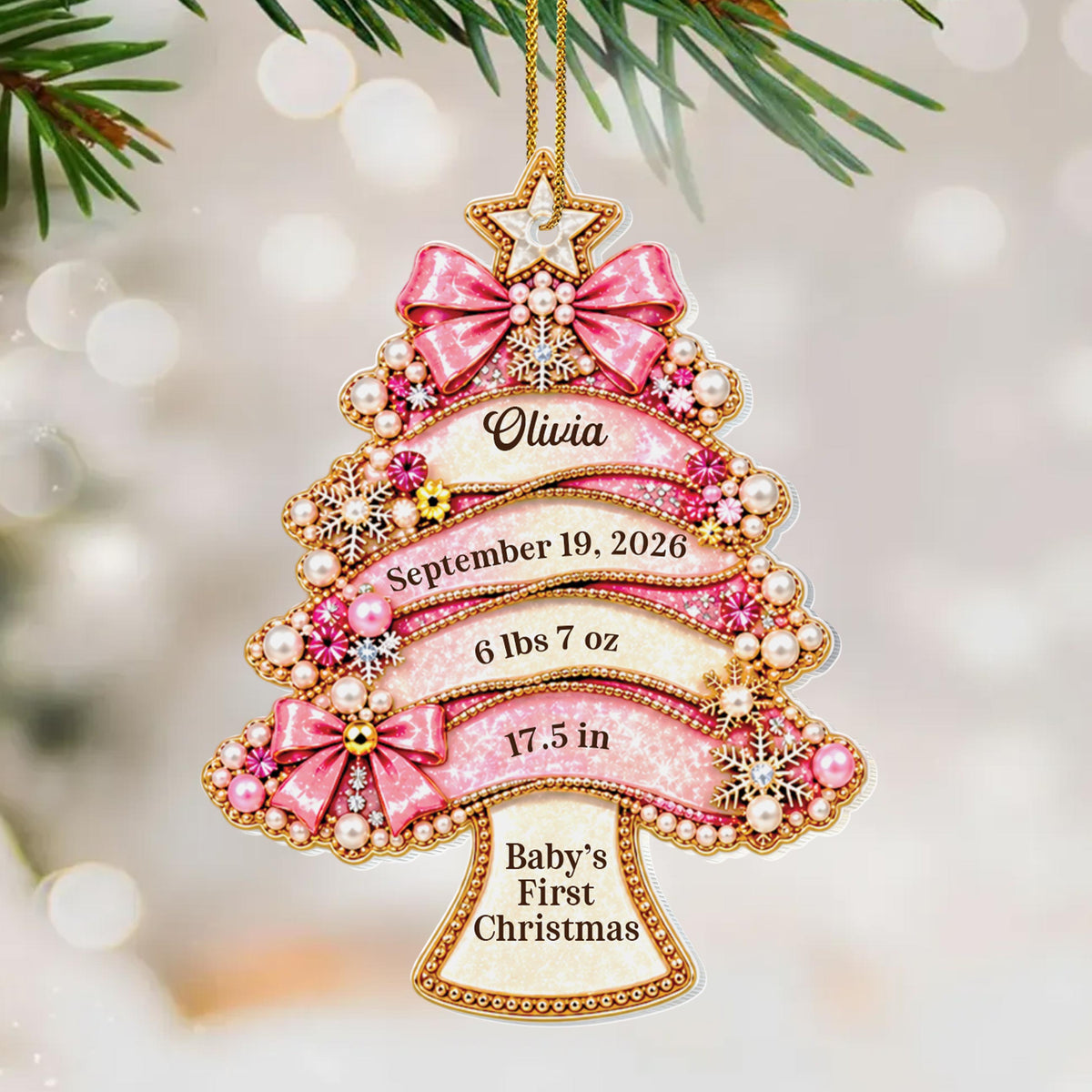 Personalized Baby's First Christmas Acrylic Ornament – Custom Name, Birth Date, Weight & Length Tree Keepsake, Blue Holiday Gift - GRK004_ACO