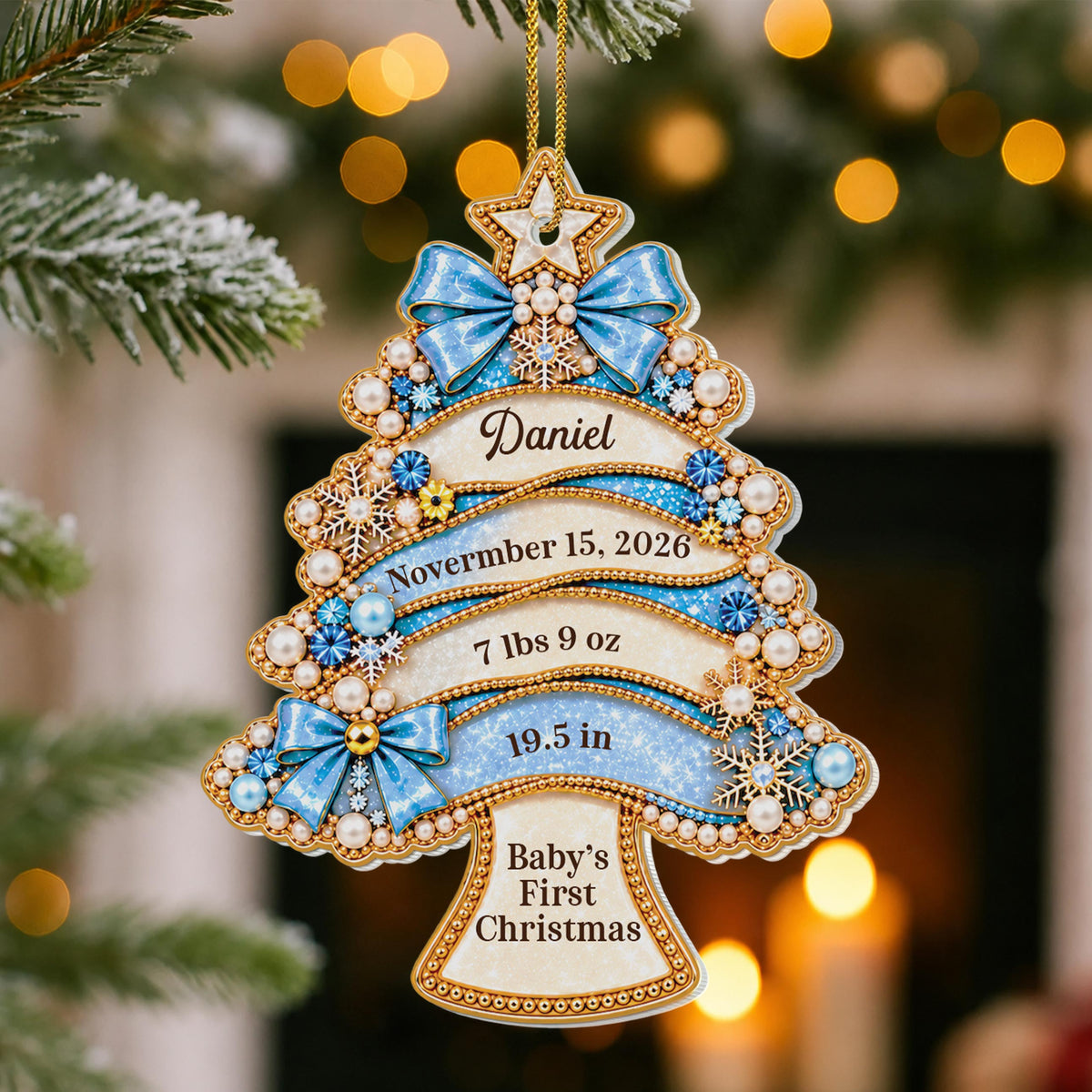 Personalized Baby's First Christmas Acrylic Ornament – Custom Name, Birth Date, Weight & Length Tree Keepsake, Blue Holiday Gift - GRK004_ACO
