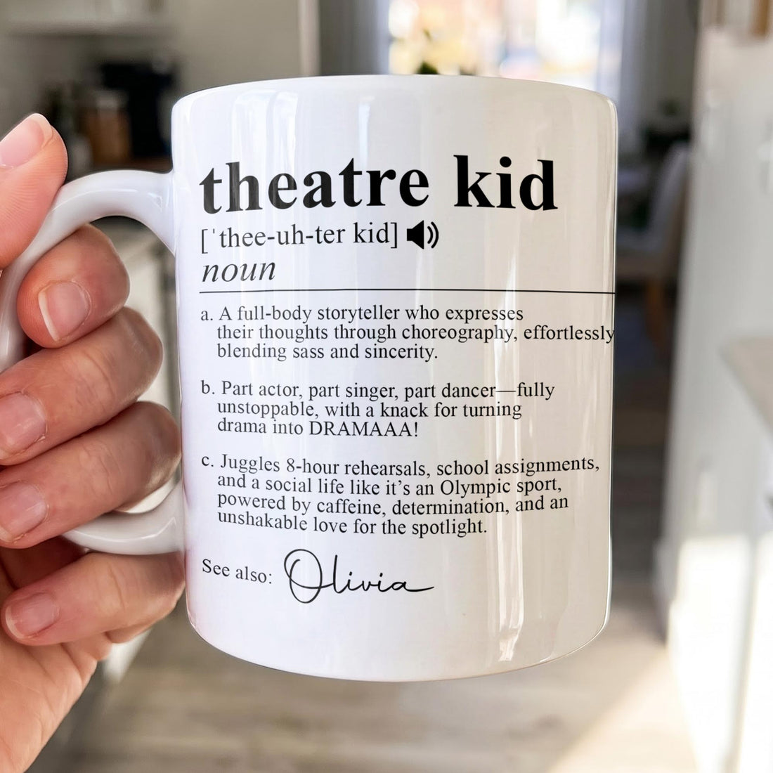 Personalized Theatre Kid Definition Ceramic Coffee Mug – Custom Name Dictionary Design, Unique Gift for Actor, Singer, Dancer and Performing Arts Student - HOB001_MG