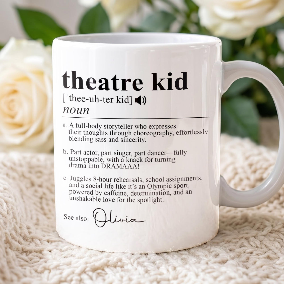 Personalized Theatre Kid Definition Ceramic Coffee Mug – Custom Name Dictionary Design, Unique Gift for Actor, Singer, Dancer and Performing Arts Student - HOB001_MG