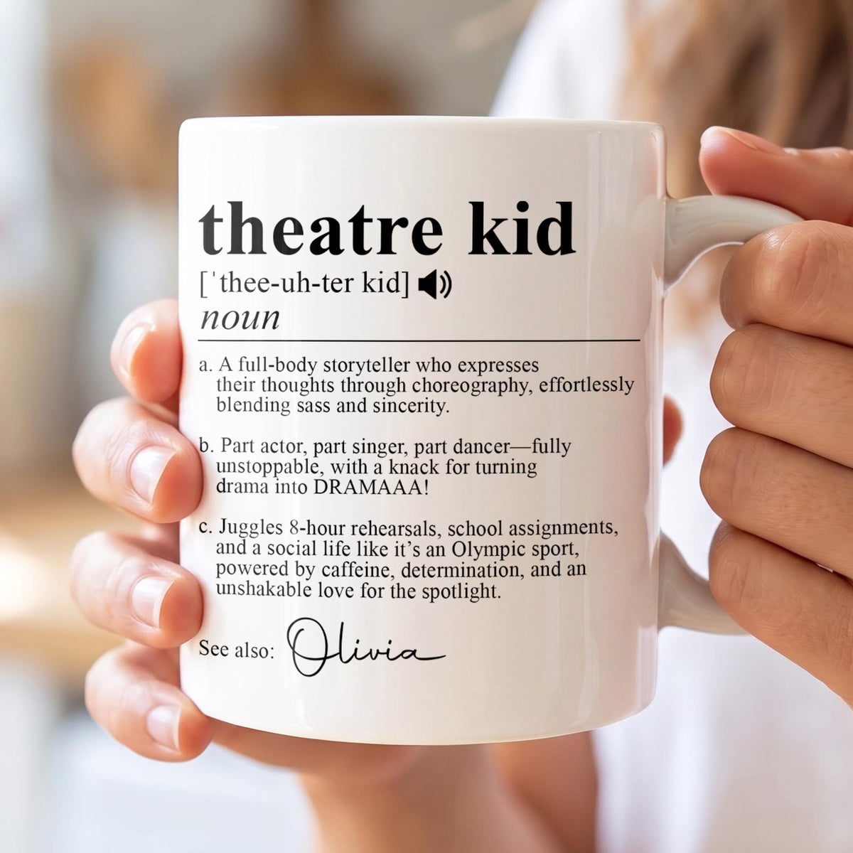Personalized Theatre Kid Definition Ceramic Coffee Mug – Custom Name Dictionary Design, Unique Gift for Actor, Singer, Dancer and Performing Arts Student - HOB001_MG