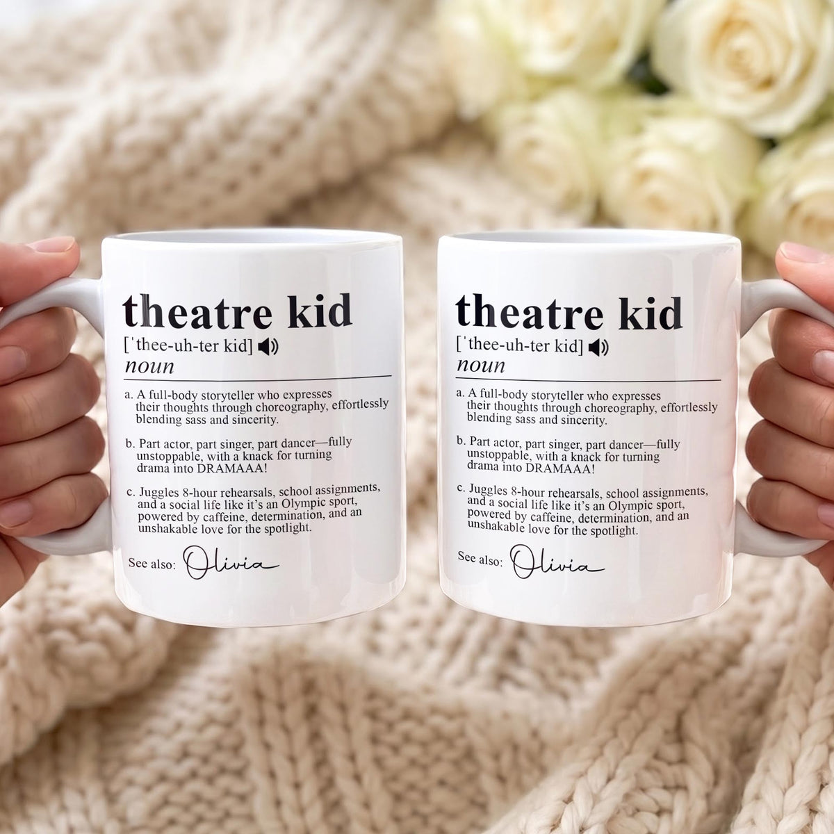 Personalized Theatre Kid Definition Ceramic Coffee Mug – Custom Name Dictionary Design, Unique Gift for Actor, Singer, Dancer and Performing Arts Student - HOB001_MG