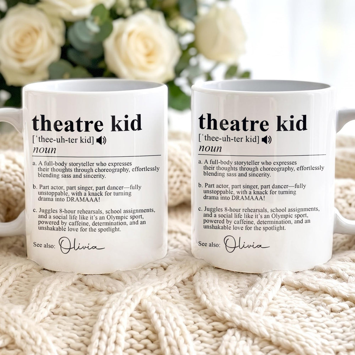 Personalized Theatre Kid Definition Ceramic Coffee Mug – Custom Name Dictionary Design, Unique Gift for Actor, Singer, Dancer and Performing Arts Student - HOB001_MG