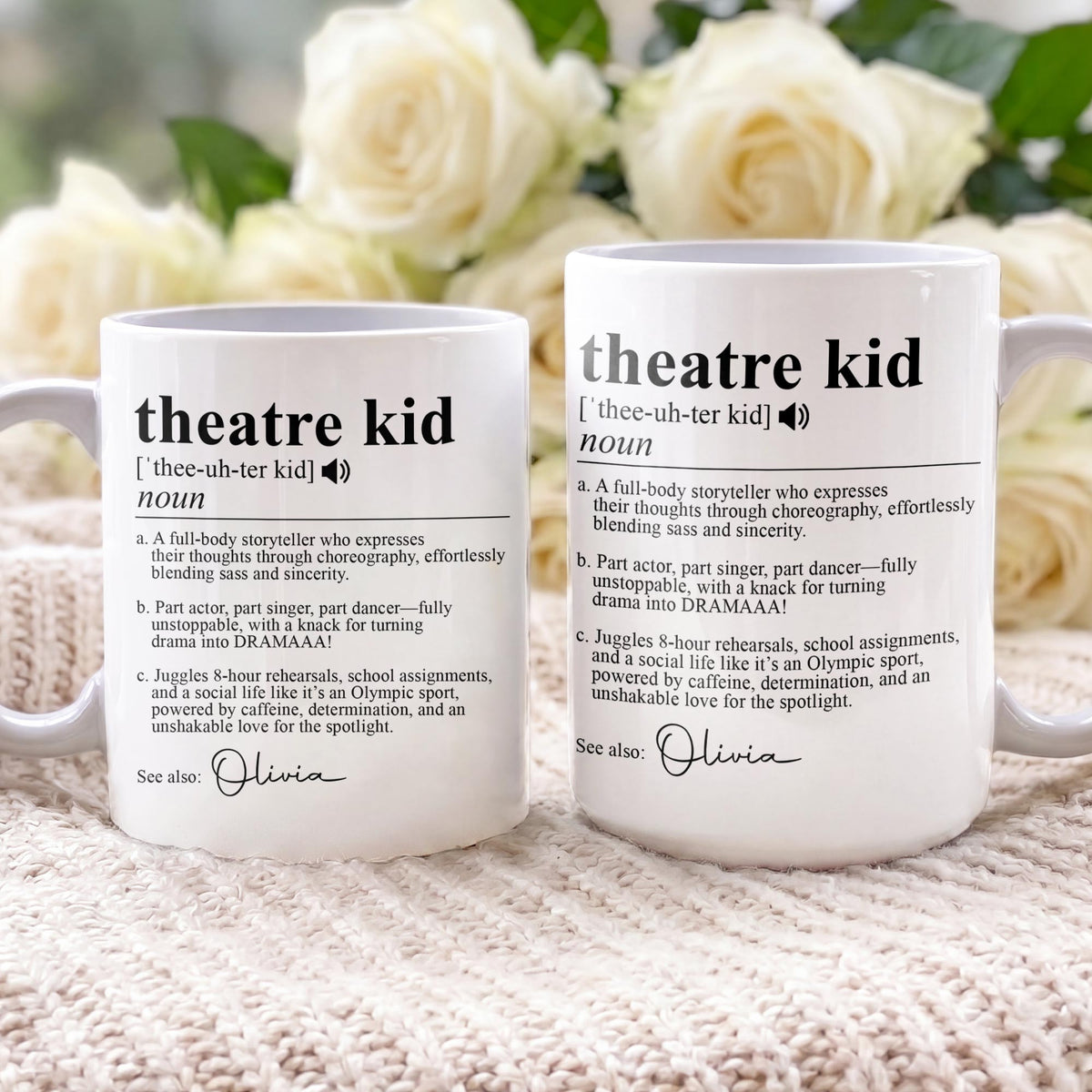 Personalized Theatre Kid Definition Ceramic Coffee Mug – Custom Name Dictionary Design, Unique Gift for Actor, Singer, Dancer and Performing Arts Student - HOB001_MG