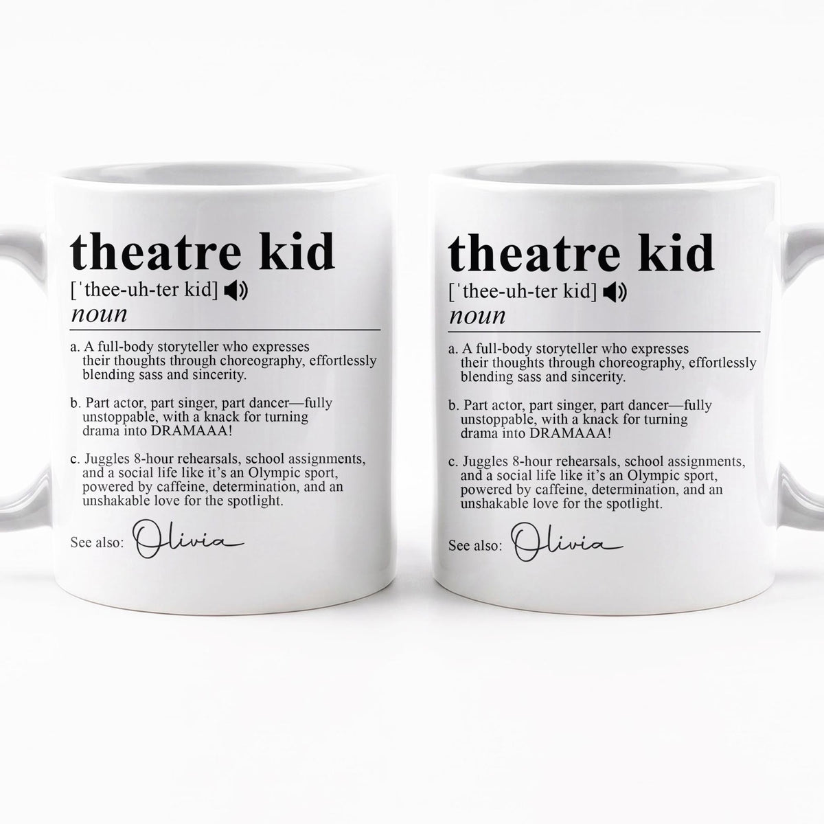 Personalized Theatre Kid Definition Ceramic Coffee Mug – Custom Name Dictionary Design, Unique Gift for Actor, Singer, Dancer and Performing Arts Student - HOB001_MG