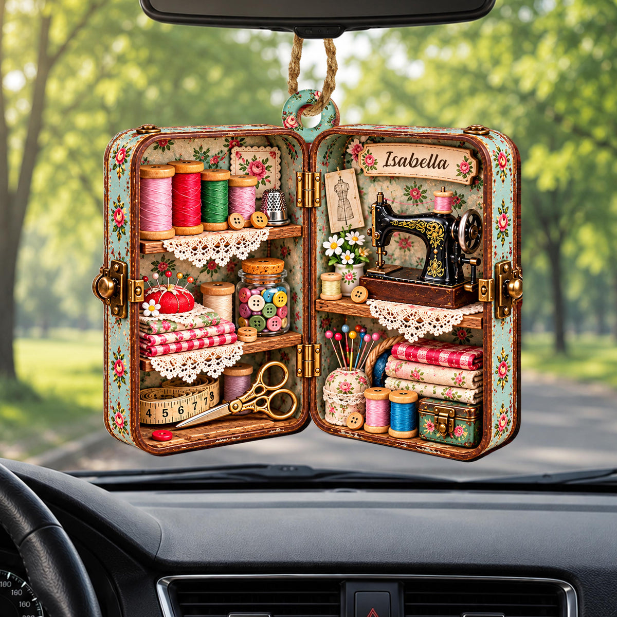 Personalized Sewing Box Wooden Ornament – Custom Name Vintage Craft Room Christmas Tree Keepsake, Quilter and Crafter Gift - HOB004_WDO