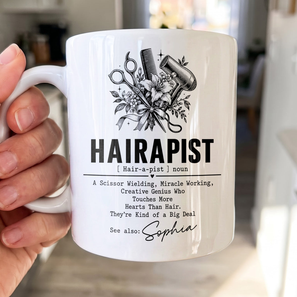 Personalized Hairapist Coffee Mug – Funny Hair Stylist Gift, Custom Hairdresser 11oz Ceramic Cup - JBS001_MG