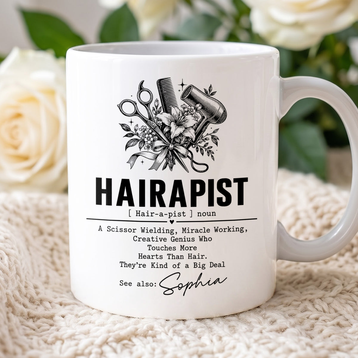 Personalized Hairapist Coffee Mug – Funny Hair Stylist Gift, Custom Hairdresser 11oz Ceramic Cup - JBS001_MG