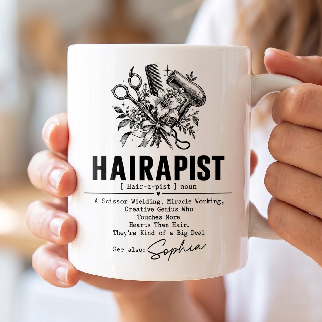 Personalized Hairapist Coffee Mug – Funny Hair Stylist Gift, Custom Hairdresser 11oz Ceramic Cup - JBS001_MG