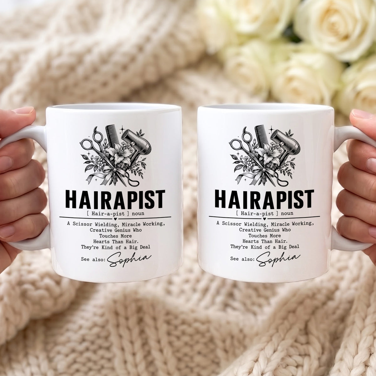 Personalized Hairapist Coffee Mug – Funny Hair Stylist Gift, Custom Hairdresser 11oz Ceramic Cup - JBS001_MG