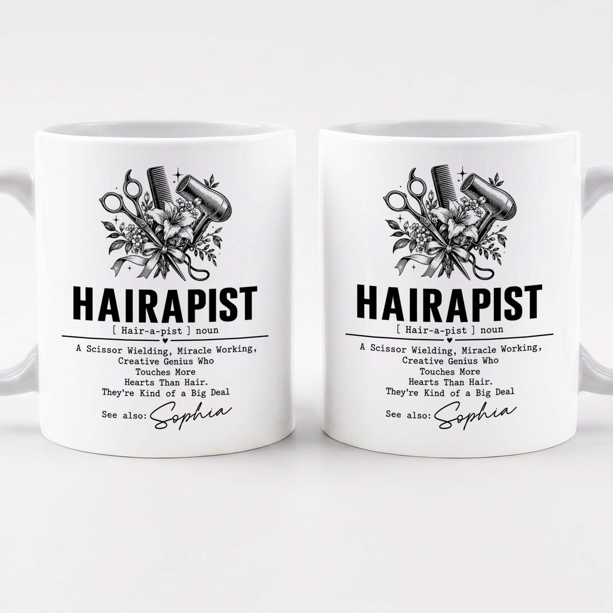 Personalized Hairapist Coffee Mug – Funny Hair Stylist Gift, Custom Hairdresser 11oz Ceramic Cup - JBS001_MG