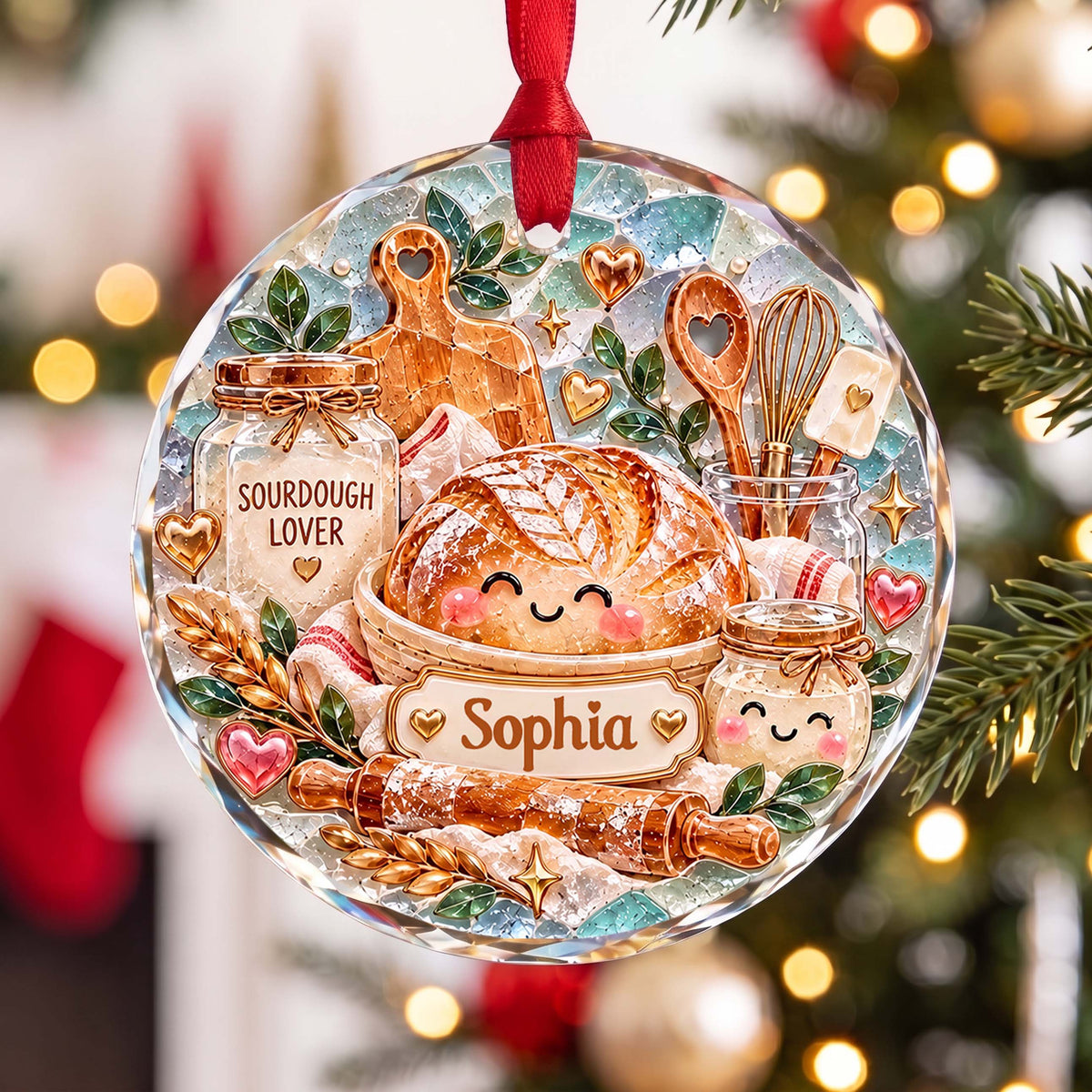 Personalized Sourdough Lover Circle Glass Ornament – Custom Baking Name Holiday Tree Decor, Christmas Gift for Baker - 9062 - XMAS020_RGO