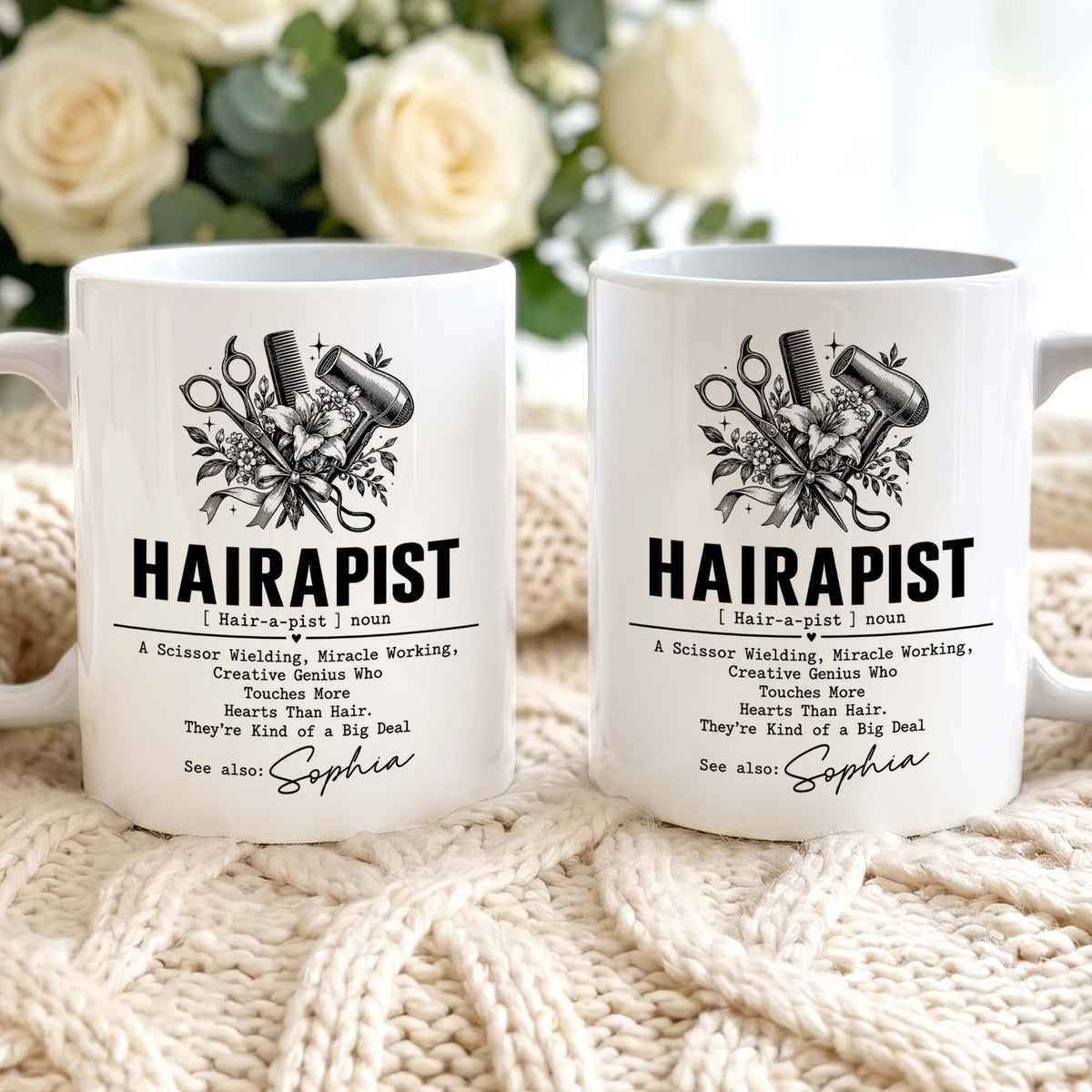 Personalized Hairapist Coffee Mug – Funny Hair Stylist Gift, Custom Hairdresser 11oz Ceramic Cup - JBS001_MG