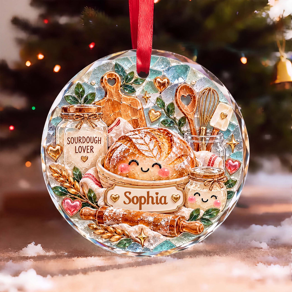 Personalized Sourdough Lover Circle Glass Ornament – Custom Baking Name Holiday Tree Decor, Christmas Gift for Baker - 9062 - XMAS020_RGO