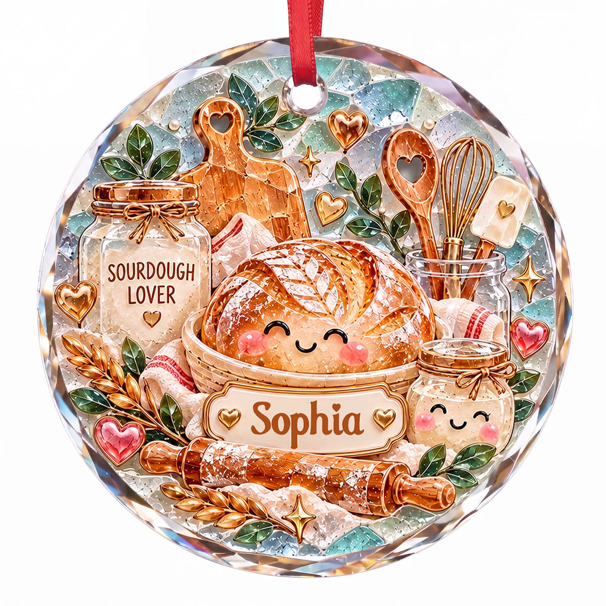 Personalized Sourdough Lover Circle Glass Ornament – Custom Baking Name Holiday Tree Decor, Christmas Gift for Baker - 9062 - XMAS020_RGO