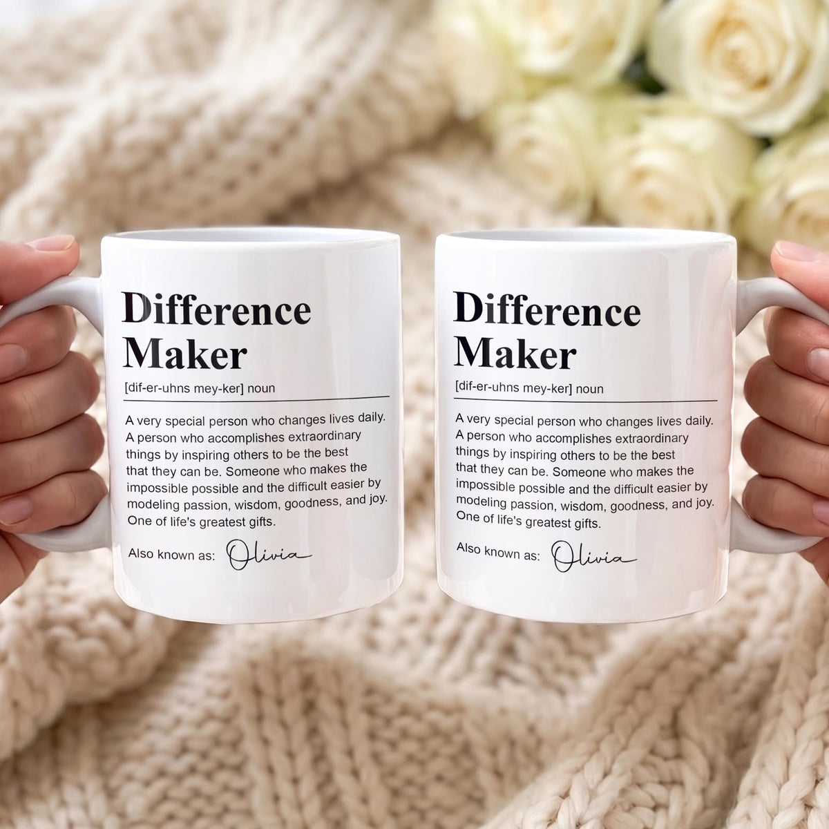 Personalized Difference Maker Definition Ceramic Coffee Mug – Custom Name Inspirational Quote Gift for Mentor, Teacher or Leader - TEA001_MG