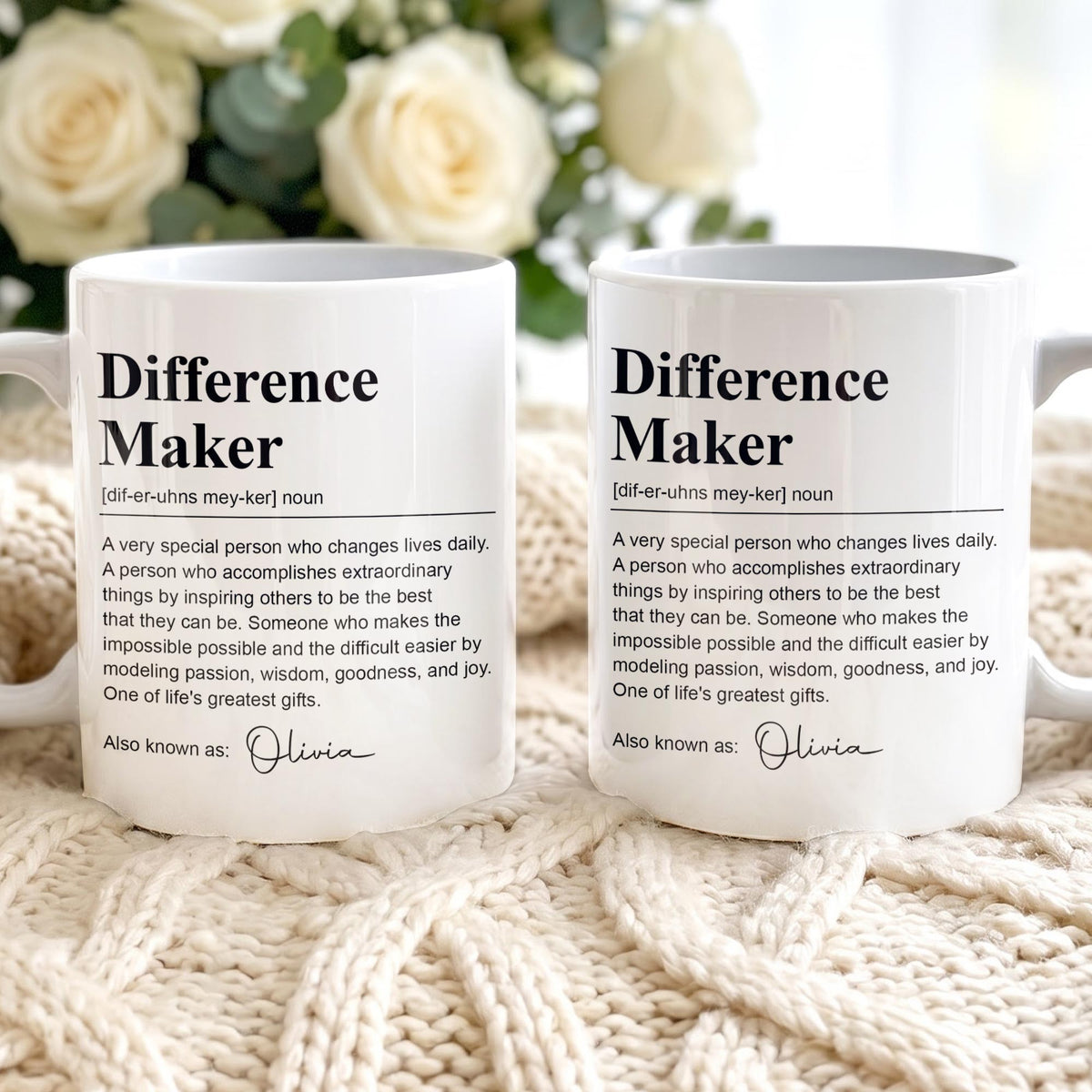 Personalized Difference Maker Definition Ceramic Coffee Mug – Custom Name Inspirational Quote Gift for Mentor, Teacher or Leader - TEA001_MG