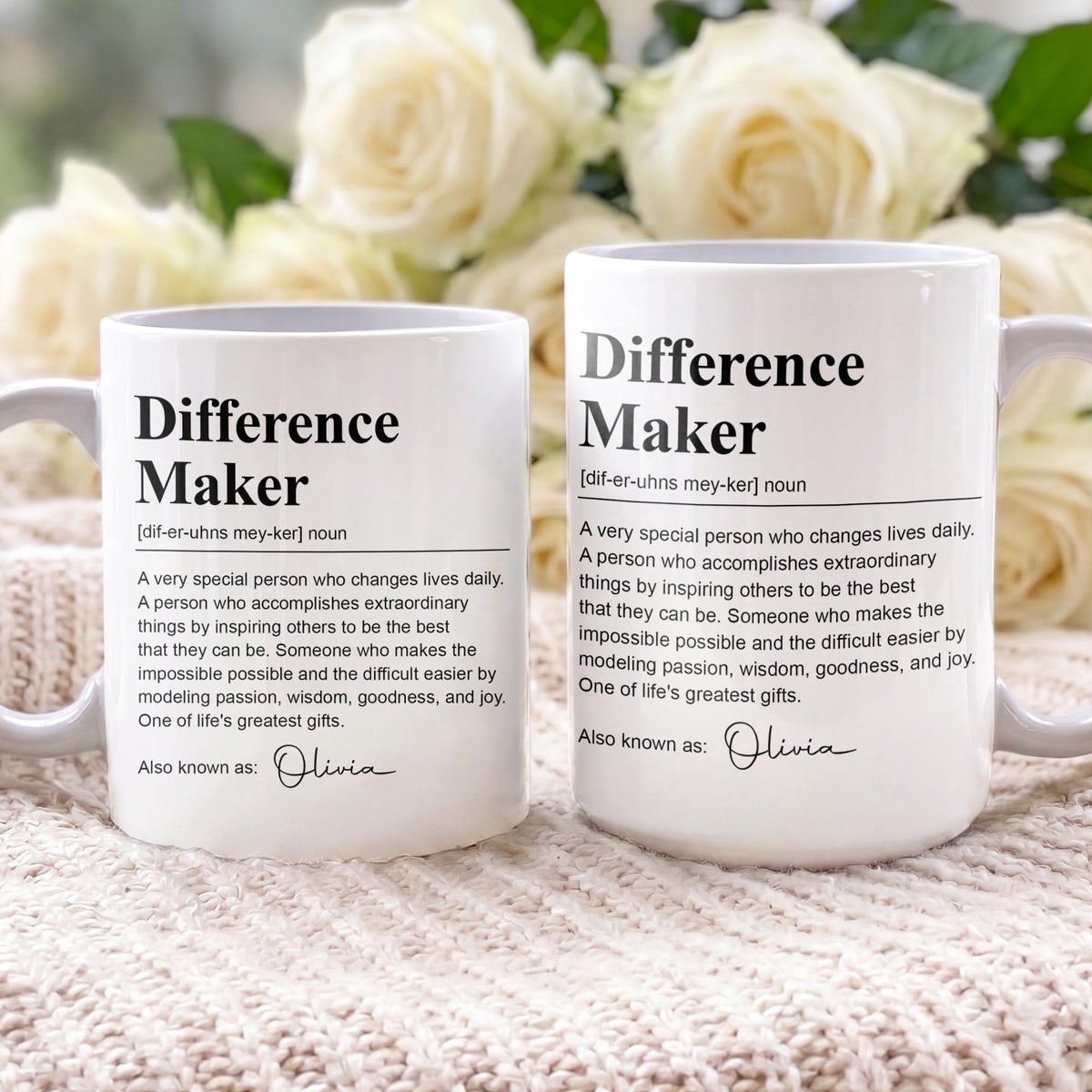 Personalized Difference Maker Definition Ceramic Coffee Mug – Custom Name Inspirational Quote Gift for Mentor, Teacher or Leader - TEA001_MG