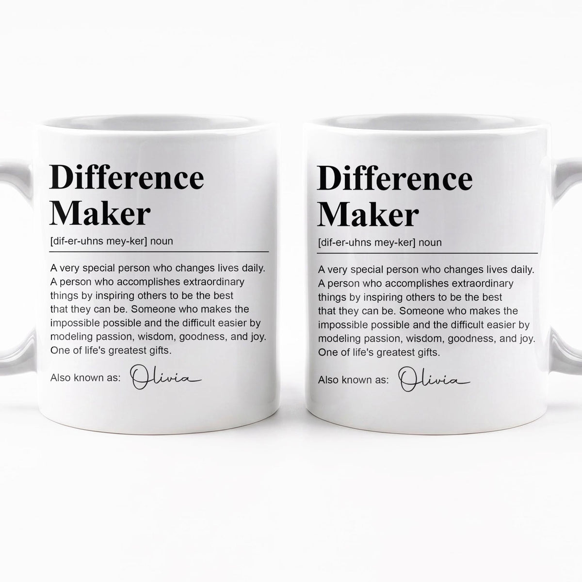 Personalized Difference Maker Definition Ceramic Coffee Mug – Custom Name Inspirational Quote Gift for Mentor, Teacher or Leader - TEA001_MG