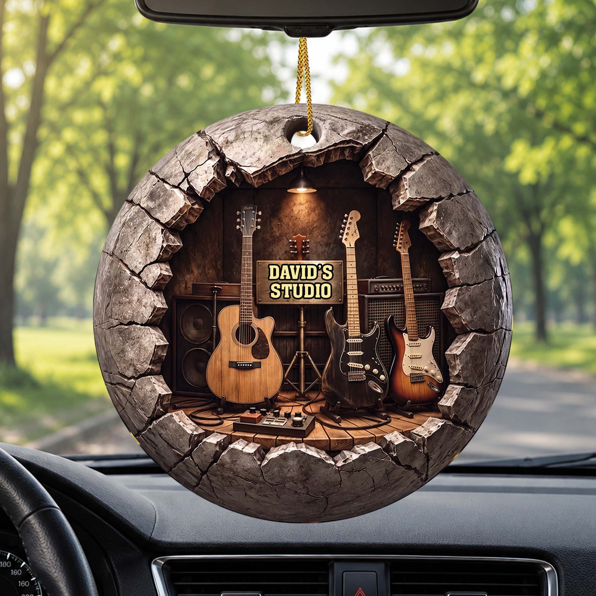 Personalized Music Studio 3D Effect Guitars & Cracked Stone Wall - Custom Guitar Lover Acrylic Ornament - XMAS002_ACO