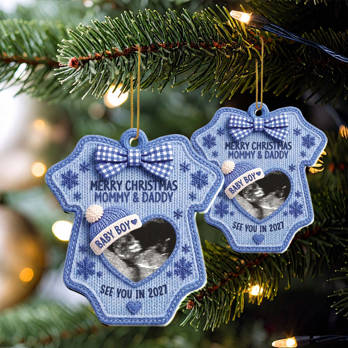 Personalized Ultrasound Photo Christmas Ornament – Baby Bodysuit Design, Custom Acrylic Pregnancy Announcement, Gift for Expecting Parents - XMAS009_ACO