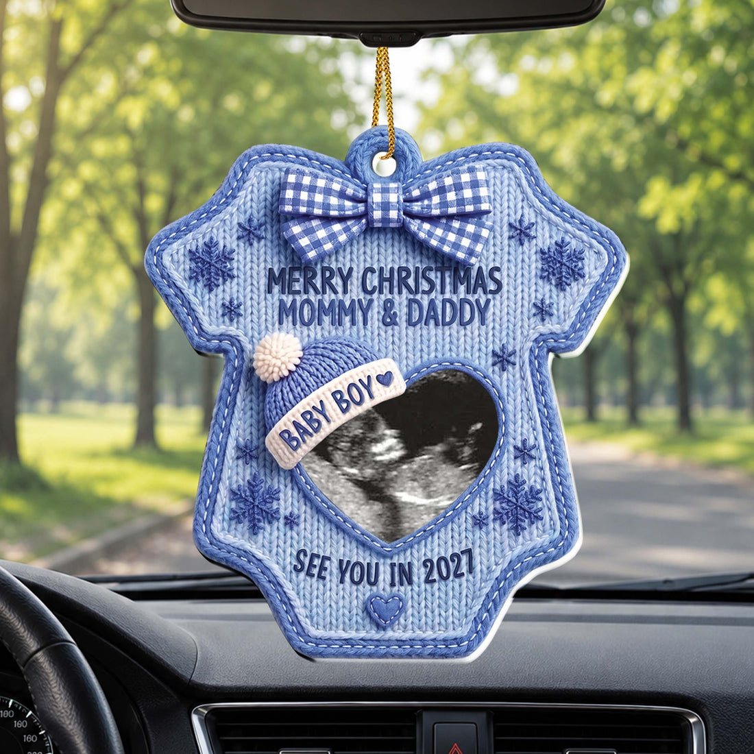 Personalized Ultrasound Photo Christmas Ornament – Baby Bodysuit Design, Custom Acrylic Pregnancy Announcement, Gift for Expecting Parents - XMAS009_ACO