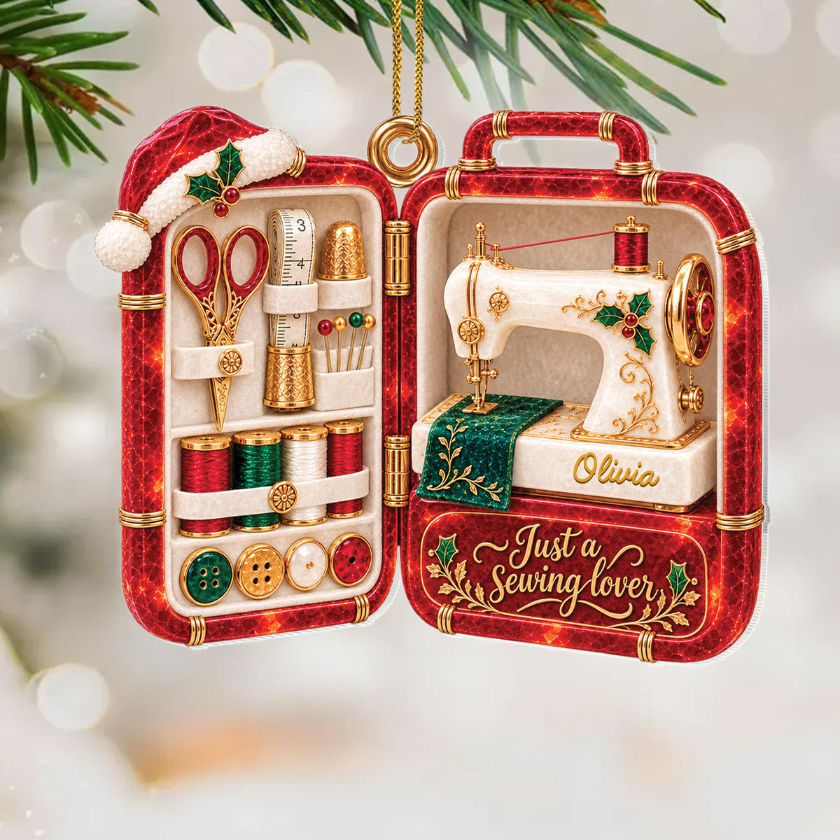 Personalized Sewing Lover Acrylic Ornament – Custom Name Christmas Tree Decoration, Holiday Gift for Tailor and Crafter - XMAS026_ACO