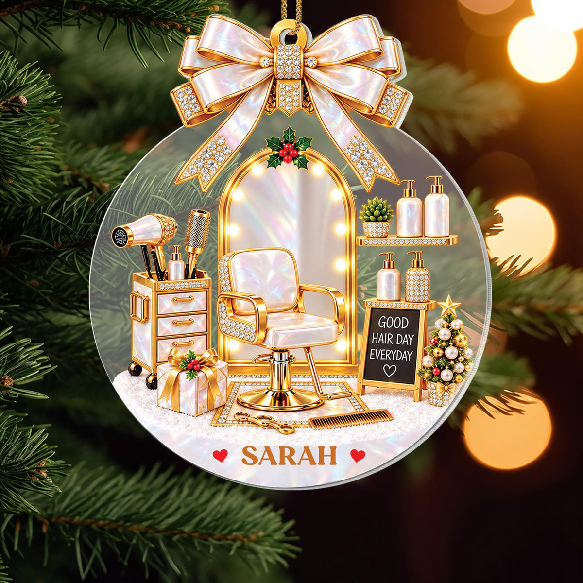 Personalized Hairstylist Acrylic Ornament – Custom Name Hair Salon Christmas Tree Decoration, Holiday Gift for Hairstylist - XMAS027_ACO