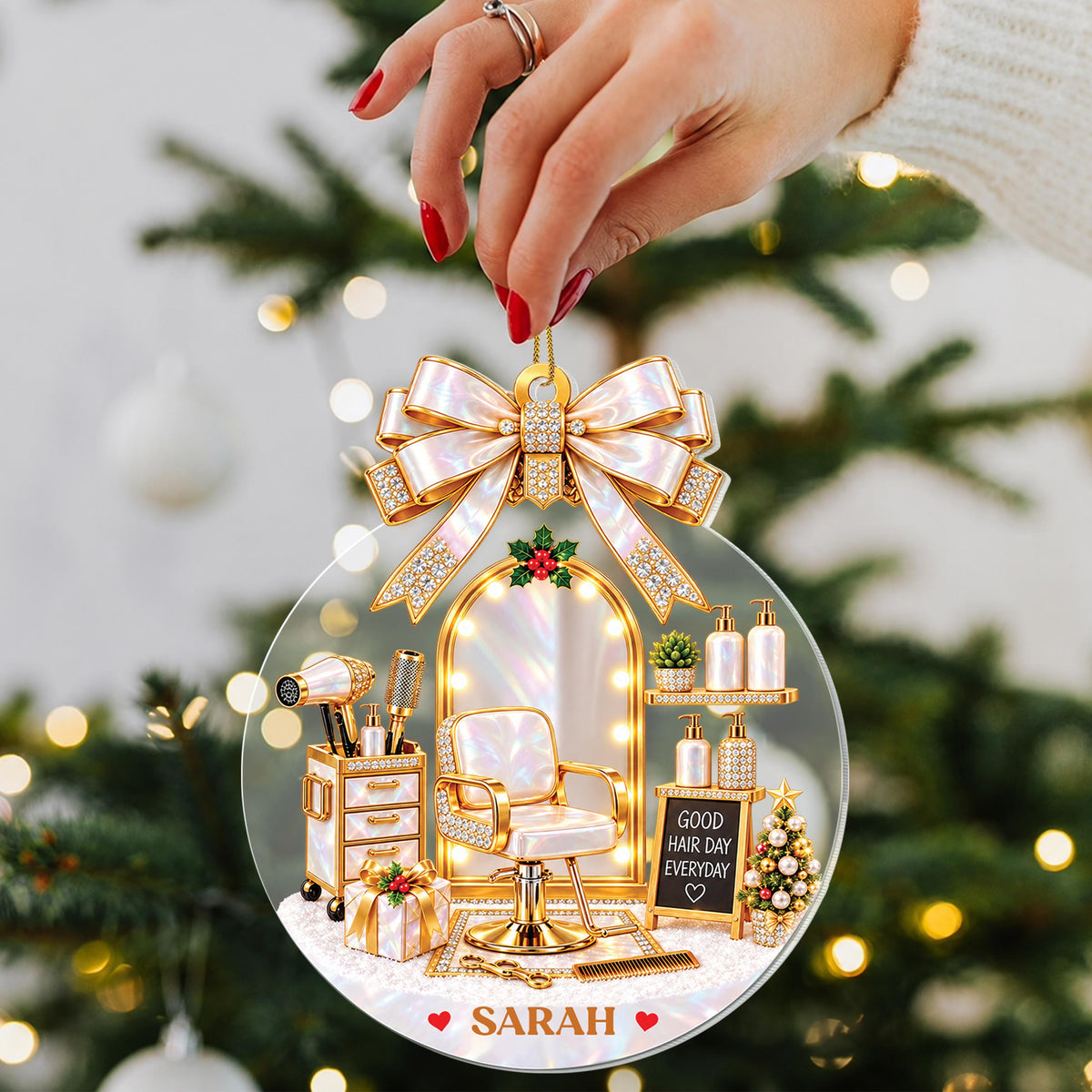 Personalized Hairstylist Acrylic Ornament – Custom Name Hair Salon Christmas Tree Decoration, Holiday Gift for Hairstylist - XMAS027_ACO