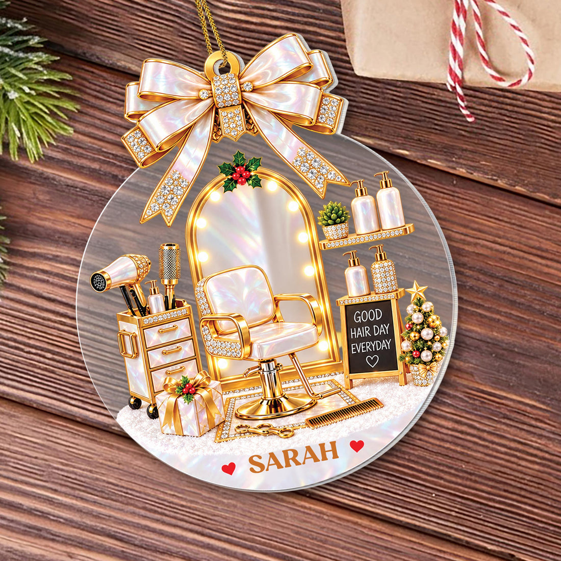 Personalized Hairstylist Acrylic Ornament – Custom Name Hair Salon Christmas Tree Decoration, Holiday Gift for Hairstylist - XMAS027_ACO