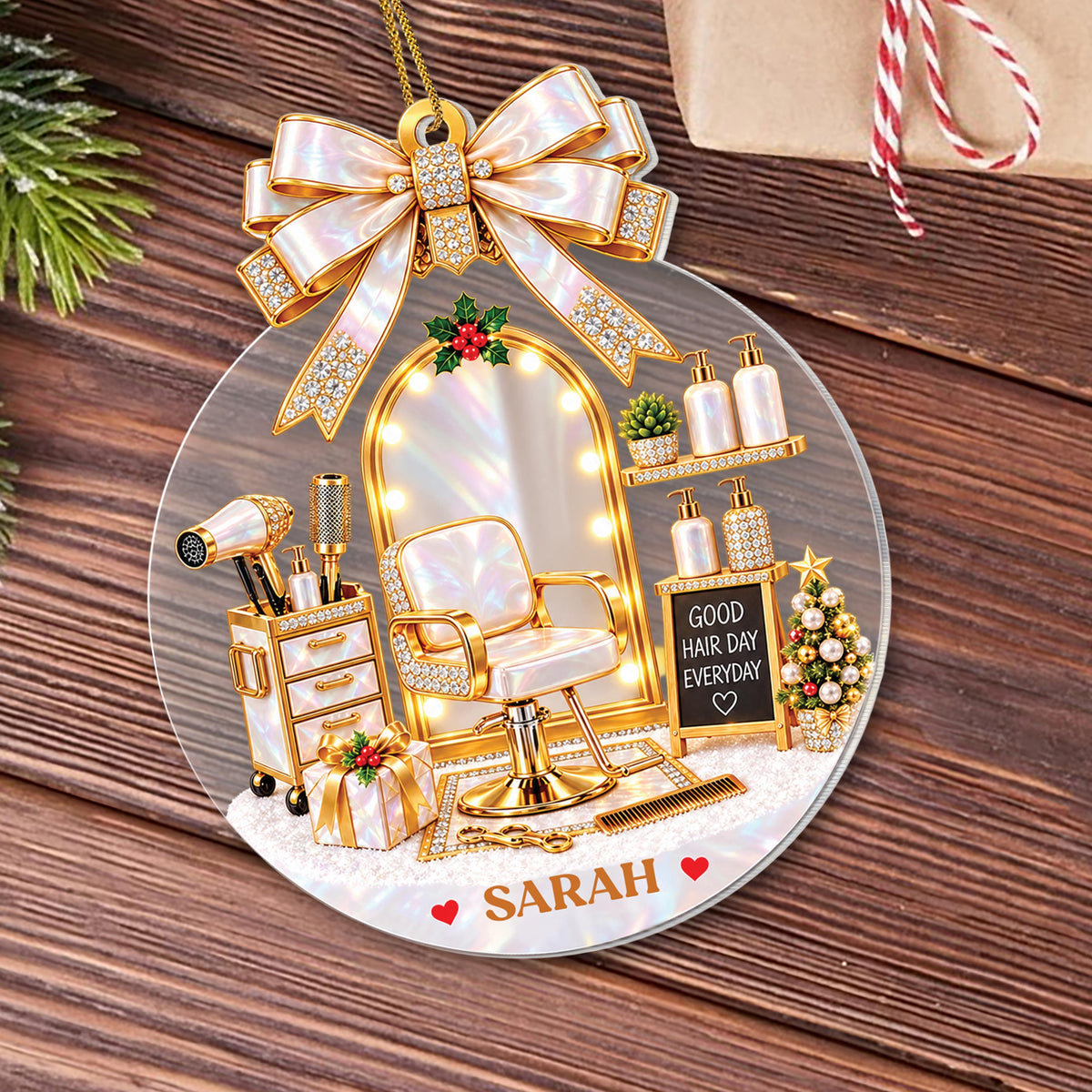 Personalized Hairstylist Acrylic Ornament – Custom Name Hair Salon Christmas Tree Decoration, Holiday Gift for Hairstylist - XMAS027_ACO