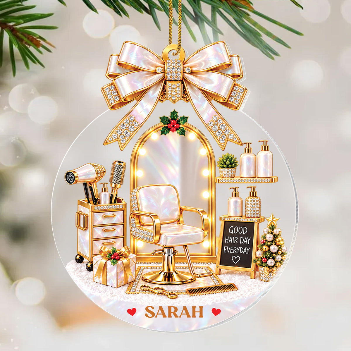 Personalized Hairstylist Acrylic Ornament – Custom Name Hair Salon Christmas Tree Decoration, Holiday Gift for Hairstylist - XMAS027_ACO