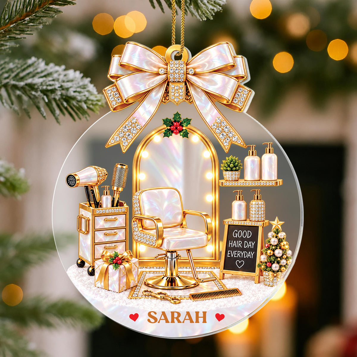 Personalized Hairstylist Acrylic Ornament – Custom Name Hair Salon Christmas Tree Decoration, Holiday Gift for Hairstylist - XMAS027_ACO