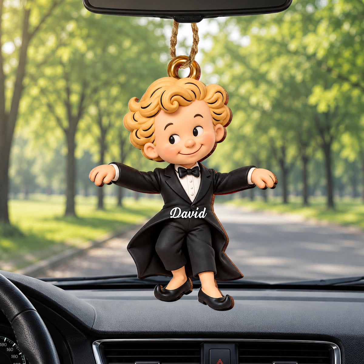 Personalized Boy in Tuxedo Wooden Ornament – Custom Name Christmas Tree Hanging Decor, Holiday Keepsake Gift - XMAS030_WDO