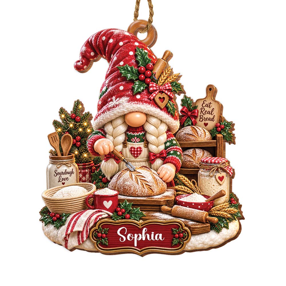 Christmas Sourdough Love, Personalized Wood Ornament, Gift for Bread Bakers & Baking Lovers - XMAS001_WDO