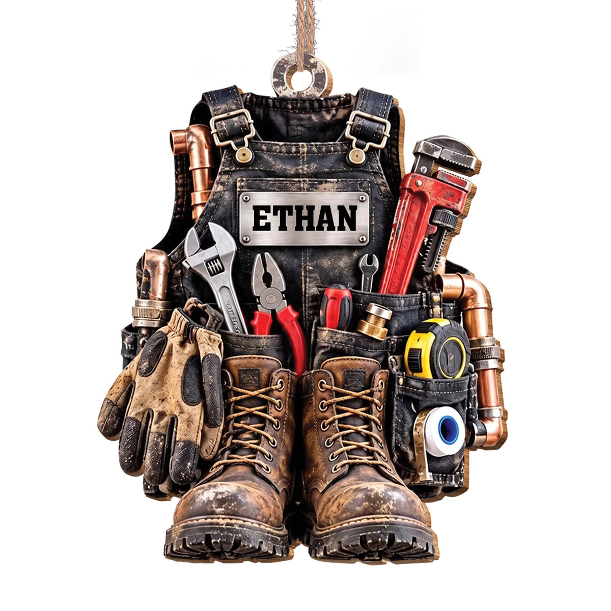 Personalized Plumber Tool Vest Wooden Ornament – Custom Name Handyman Christmas Tree Holiday Keepsake - JBS014_WDO