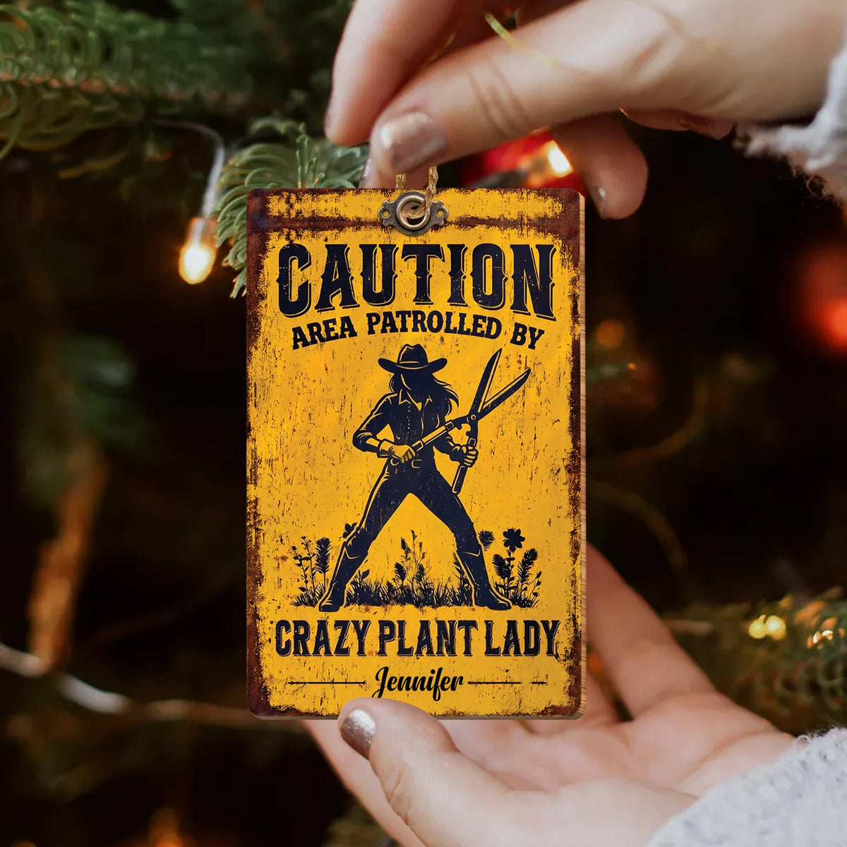 Personalized Crazy Plant Lady Wooden Car Ornament – Rustic Plantgirl Design, Custom Name Ornament, Funny Gardening Gift for Plant Lovers - XMAS005_WDO