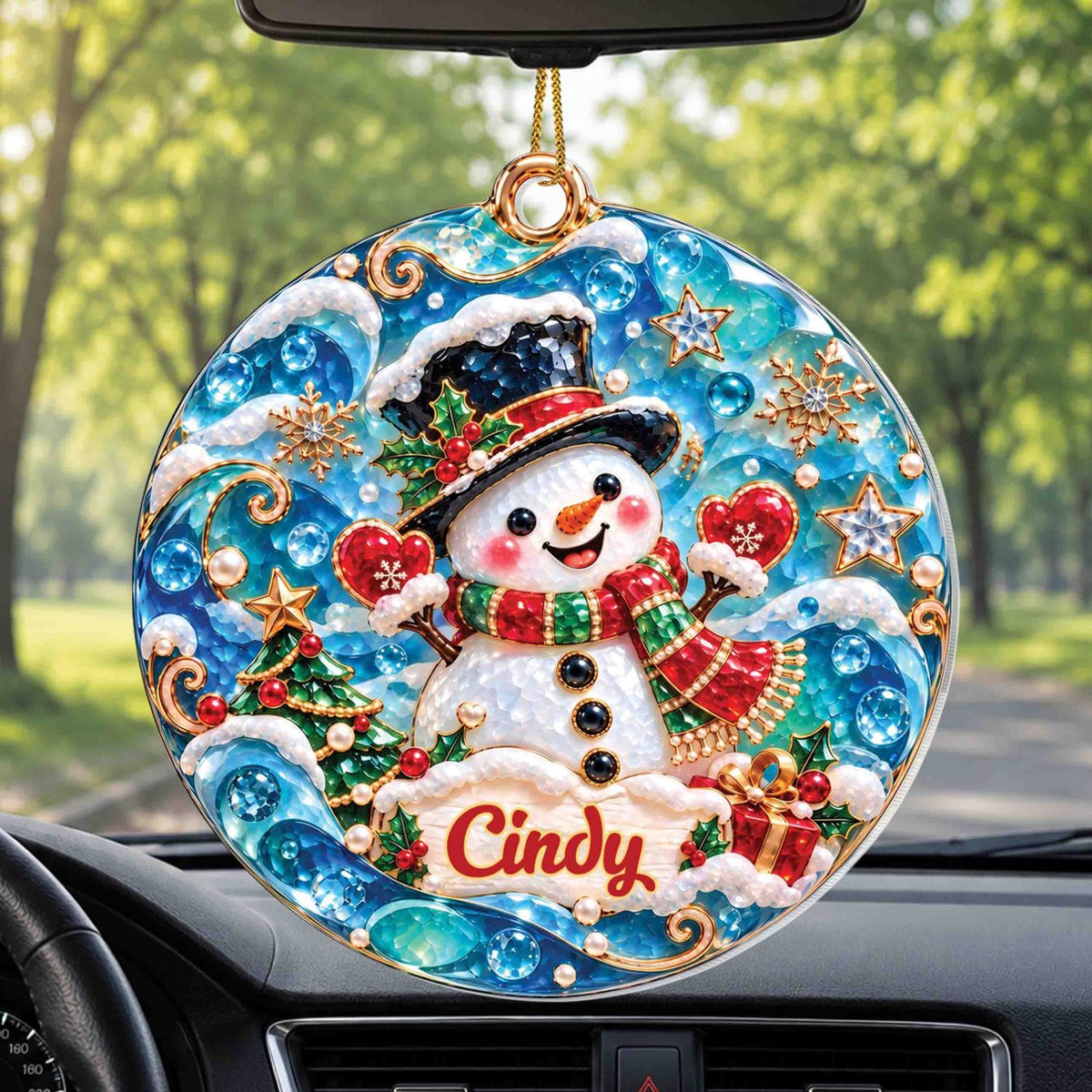 Personalized Snowman Christmas Ornament with Name – Blue Sea Glass-Inspired Acrylic Ornament – Christmas Gift for Kids - XMAS013_ACO